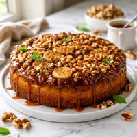 Caramel Walnut Upside Down Banana Cake