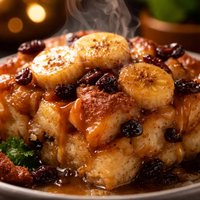 Caramelized Banana Raisin Bread Pudding