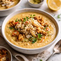 Caramelized Cauliflower Soup with Fresh Crabmeat