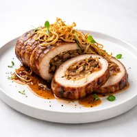 Caramelized Onion Stuffed Pork Loin with Crispy Onion Topping