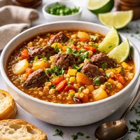 Caribbean Beef Barley Soup with Vegetables