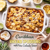 Caribbean Bread Pudding with Pina Colada Sauce