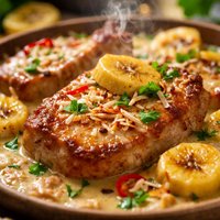 Caribbean Pork Chops with Banana and Coconut Milk