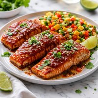 Caribbean Salmon W Guava Barbecue Sauce and Mango Veggie Salsa