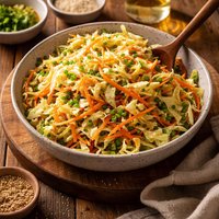 Carrot and Cabbage Coleslaw with Rice Vinegar Dressing and Dry Roast