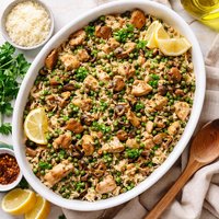 Casserole of Chicken or Turkey Rice and Mushrooms