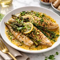 Catfish in Wine with Broiled Scallion Butter Sauce