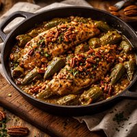 Catfish Okra with Pecan Butter Sauce