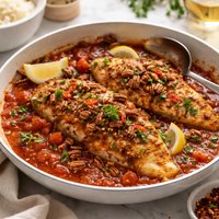 Catfish with Spicy Tomato Sauce and Pecans