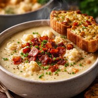 Cauliflower Bacon Soup with Mustard Cheese Toasties