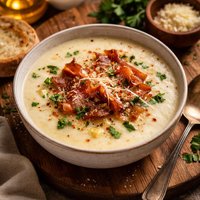 Cauliflower Soup with Crispy Prosciutto and Parmesan