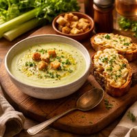 Celery Bisque with Stilton Toasts