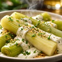 Chardonnay Poached Leeks and Creme Fraiche Dressing