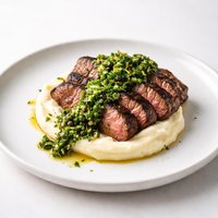 Chargrilled Sirloin with Mash and Salsa Verde
