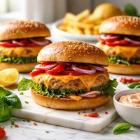 Cheddar Turkey Burgers with Roasted Red Pepper Mayonnaise