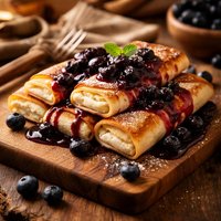 Cheese Blintzes with Blueberry Sauce