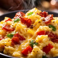 Cheese Eggs with Bacon and Peppers