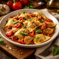 Cheese Ravioli with Fresh Tomato and Artichoke Sauce
