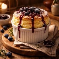 Cheese Souffle with Blueberry Sauce