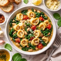 Cheese Tortellini with Beans and Spinach
