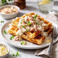 Cheese Waffles with Ham Sauce