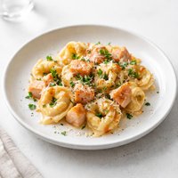 Cheesy Baked Tortellini with Salmon