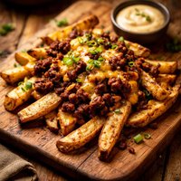 Cheesy Bbq Ground Beef and Oven Fries