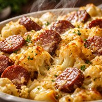 Cheesy Cauliflower Smoked Sausage Bake