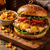 Cheesy Chicken Burger W Corn Carrot Relish