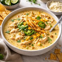 Cheesy Chicken Soup with Roasted Corn and Green Chilies