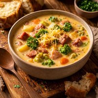 Cheesy Ham Veggie Soup
