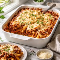 Cheesy Layered Ground Beef and Pasta Casserole