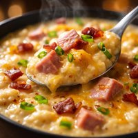 Cheesy Mashed Potato and Ham Soup