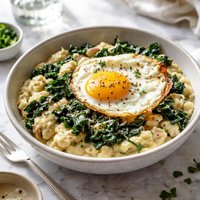 Cheesy Mashed White Beans with Kale Parmesan and a Fried Egg