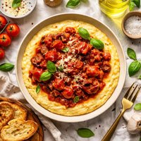 Cheesy Polenta with Rich Tomato Sauce