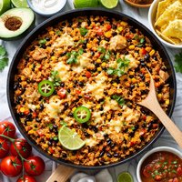 Cheesy Spanish Rice with Chicken and Black Beans