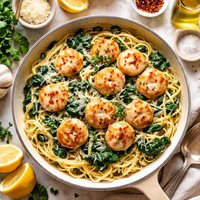Cheesy Spinach Pasta with Scallops