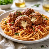 Cheesy Stuffed Meatballs and Spaghetti