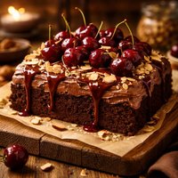 Cherry Topped Almond Fudge Cake