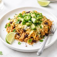 Chicken and Black Bean Green Enchilada Rice Bake