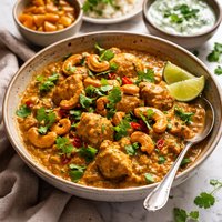 Chicken and Cashew Curry with Chutney and Mint Raita Asia Nora