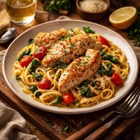 Chicken and Pasta in White Wine Garlic Sauce