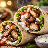 Chicken and Portabella Wraps with Yogurt Sauce