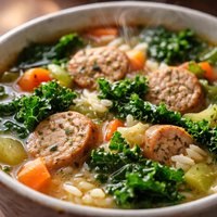 Chicken Apple Sausage Kale and Rice Soup