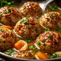 Chicken Bacon Meatballs in Cider Broth