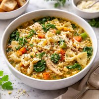 Chicken Barley and Bow Tie Soup