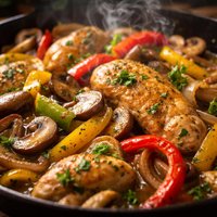 Chicken Bell Peppers Onions and Mushrooms with Marsala