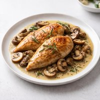 Chicken Breasts and Mushrooms with Rosemary and Mustard Sauce