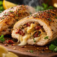 Chicken Breasts Stuffed with Fontina Artichokes and Sun Dried T