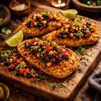 Chicken Breasts with Cornmeal Crust and Black Bean Salsa